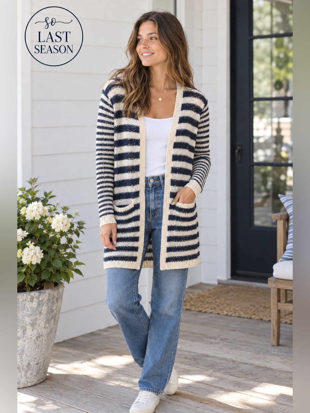 Wooden Ships Paola Buendia Striped Open Front Cardigan Sweater M/L